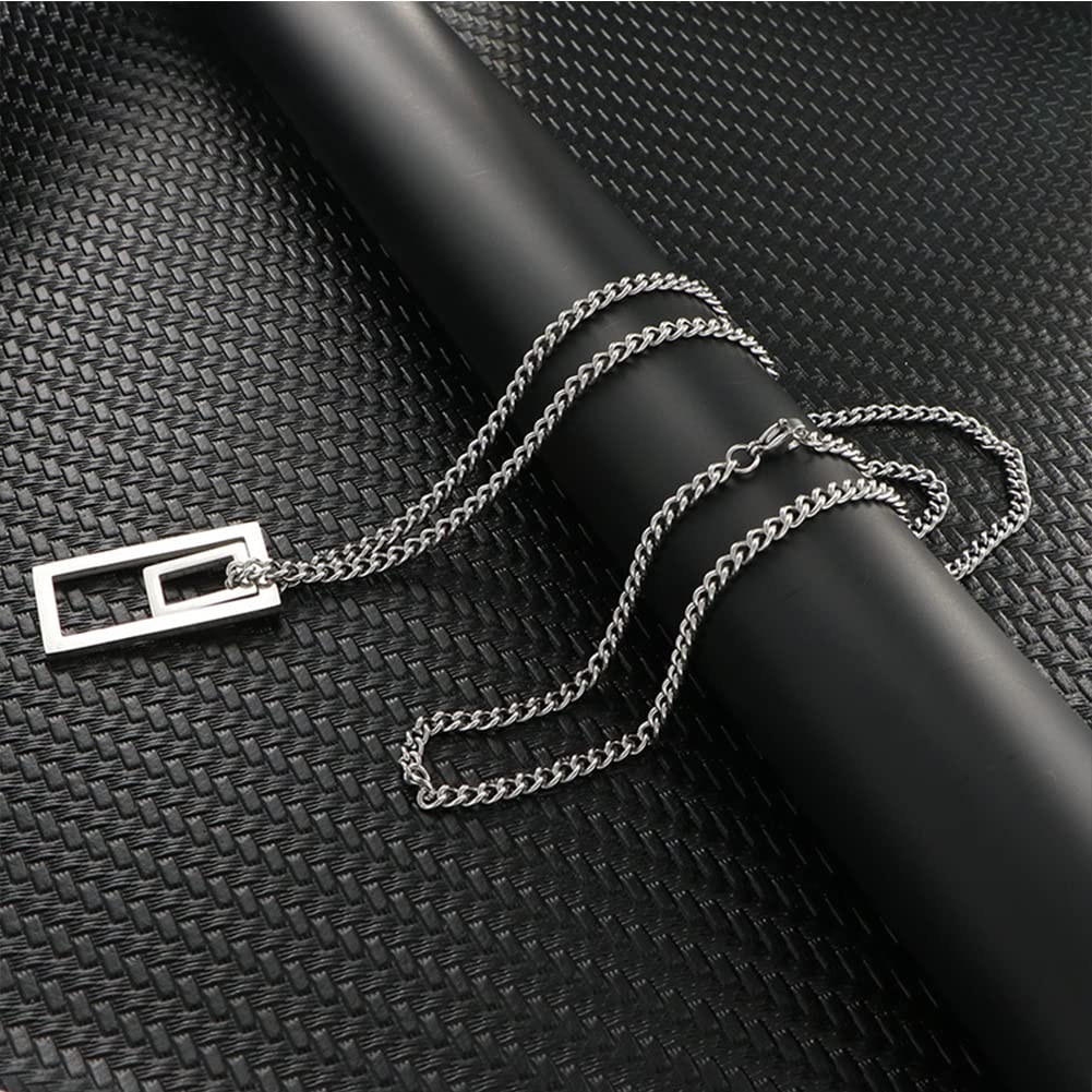 Rockyu ネックレス メンズ レディース 長方形 透かし彫り ゴールド シルバー ブラック ステンレス 金属アレルギー対応