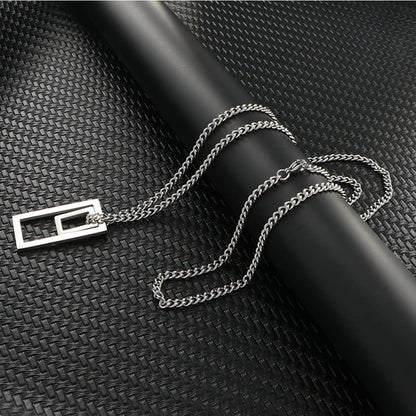 Rockyu ネックレス メンズ レディース 長方形 透かし彫り ゴールド シルバー ブラック ステンレス 金属アレルギー対応