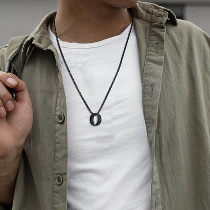 Rockyu ネックレス メンズ リングペンダント 幅広 ステンレス カーボンファイバー ブラック 60cm チェーン