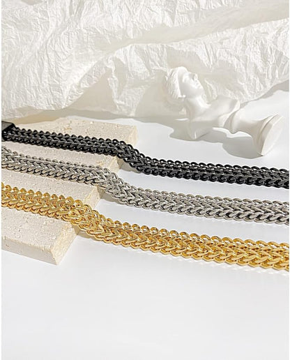 [Rockyu]ブレスレット男性シルバーステンレスチェーンシンプルモダン2連ブレスレット幅広ブレスレット