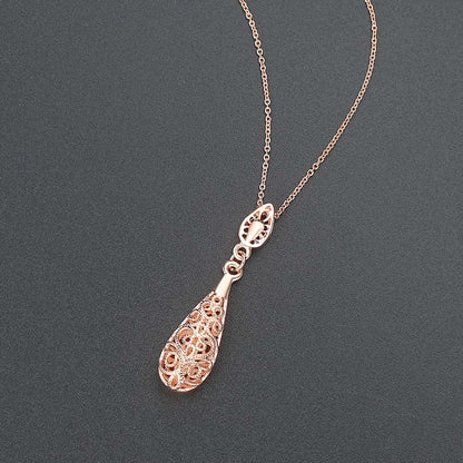 Rockyu ネックレス レディース 雫型ペンダント 18K鍍金 ピンクゴールド/シルバー ゆれる上品デザイン