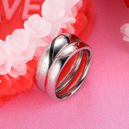 Rockyu ペアリング ステンレス製 ハートデザイン シルバー 結婚指輪風・個別販売