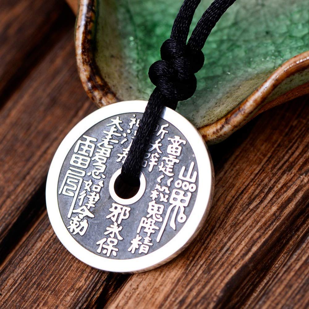 Rockyu ネックレス メンズ 円形 銅銭 コイン シルバー ステンレス 魔除け 開運 中華風 ペンダント