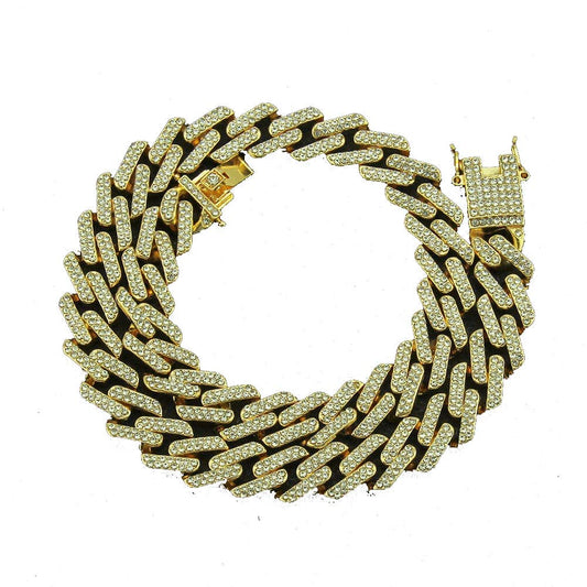 Rockyu ネックレス メンズ 喜平チェーン 13mm ジルコニア 太め マイアミキューバンカラー