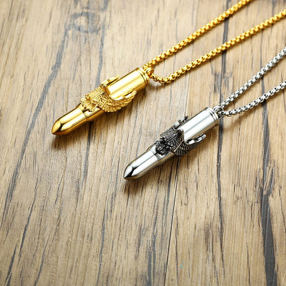 Rockyu 弾丸ネックレス メンズ 鷲の爪デザイン ステンレス製 遺骨入れ シルバー＆ゴールド