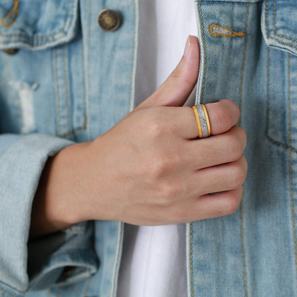 Rockyu タングステン 8mm 圧紋デザインリング ゴールド×シルバー メンズ レディース 金属アレルギー対応