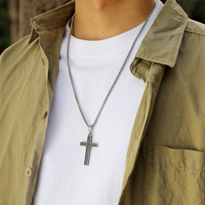 Rockyu ステンレス ヴィンテージクロス メンズネックレス ペンダント