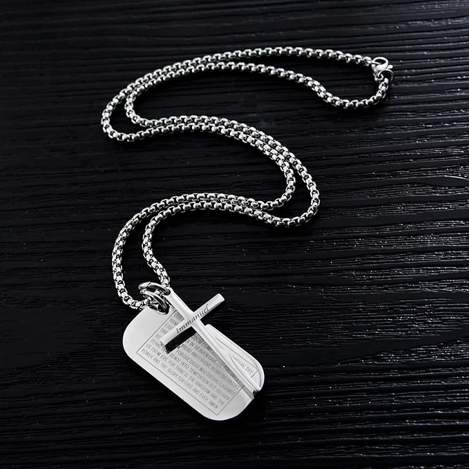 Rockyu ネックレス メンズ クロスプレート ブラック&シルバー ステンレス製