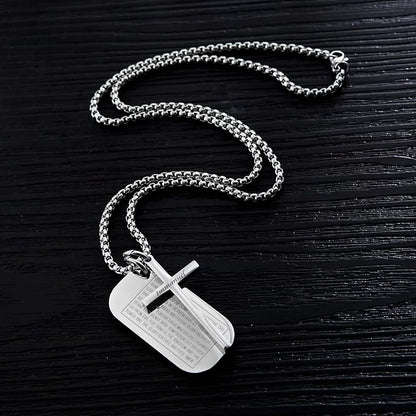 Rockyu ネックレス メンズ クロスプレート ブラック&シルバー ステンレス製