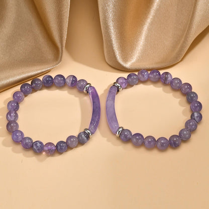 [Rockyu] ブレスレット レディース アメジスト 天然石 パープル 数珠ブレスレット 誕生石 二月 ステンレスリング付き