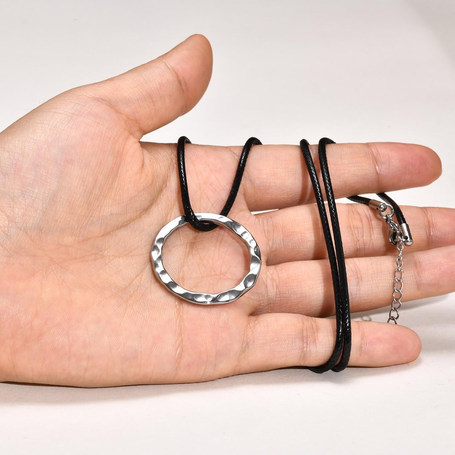 Rockyu ペアネックレス メンズ レディース リングデザイン 革紐＆チェーン 金属アレルギー対応