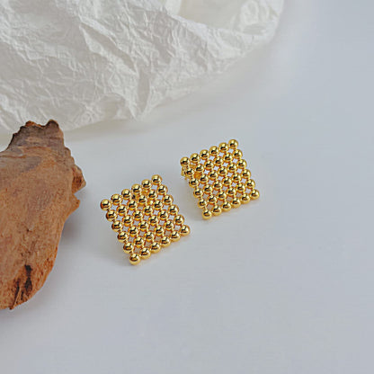 Rockyu ピアス レディース ゴールド ビーズデザイン ステンレス鋼 金属アレルギー対応 スタッドピアス 四角・三角・ハート 18Kメッキ