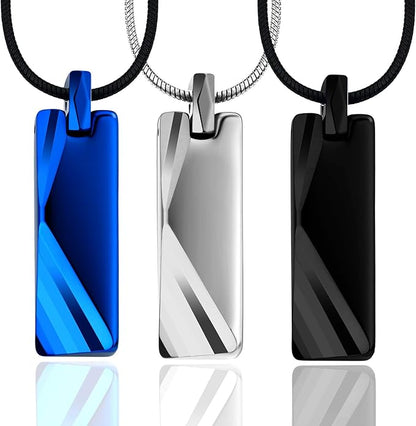 Rockyu メンズネックレス スティックプレートペンダント タングステン風デザイン シルバー ブラック ブルー おしゃれ ステンレス製