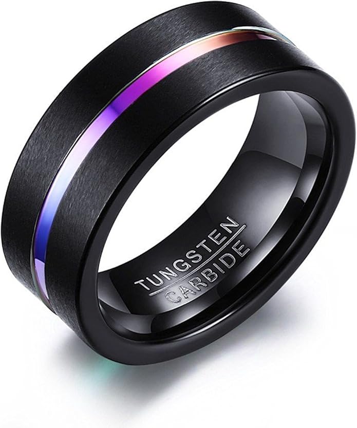 タングステンラインリング 8mm幅｜Rockyu メンズ指輪 シンプル＆マット仕上げ 高耐久デザインアクセサリー