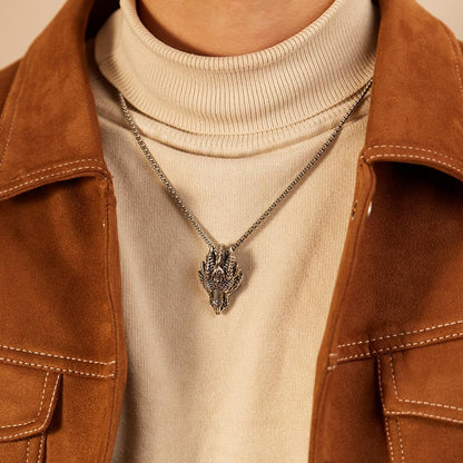 Rockyu ドラゴンヘッドネックレス ステンレス製 ロングチェーン