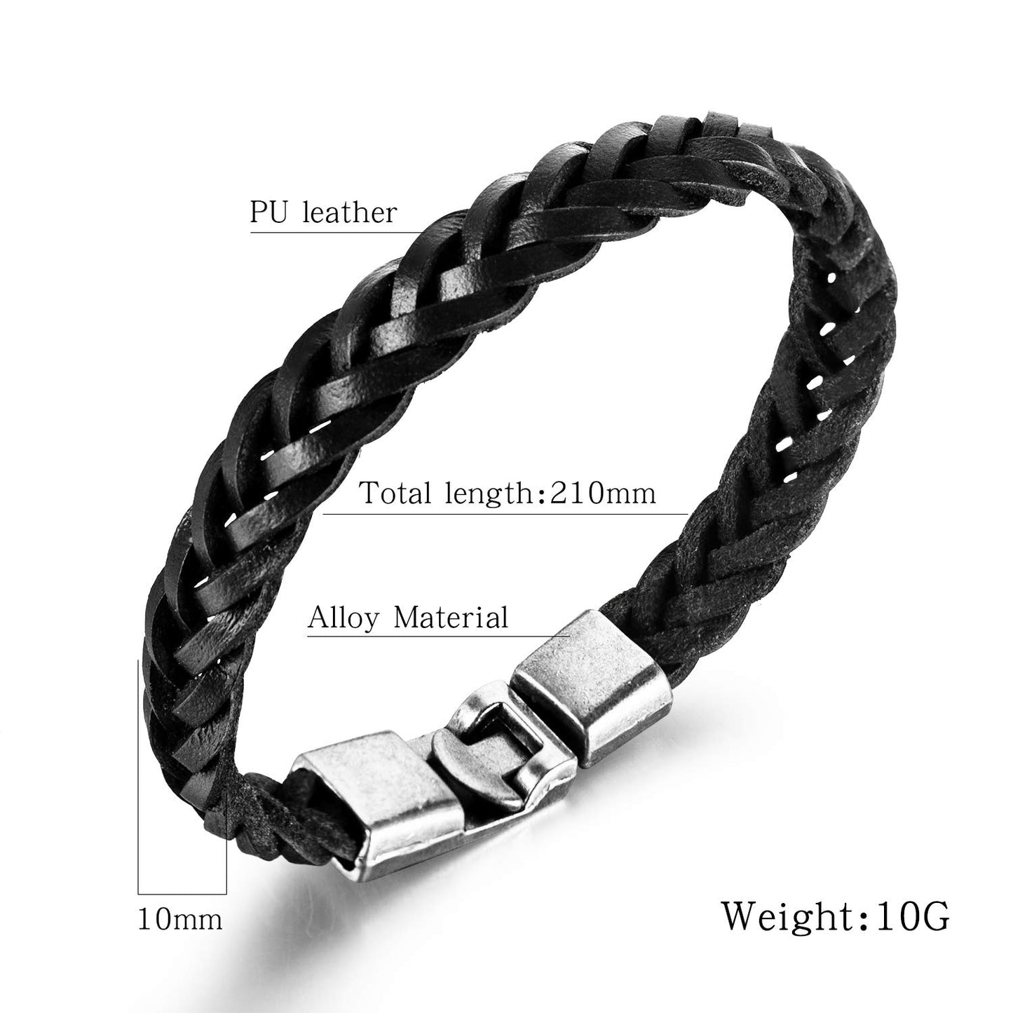 Rockyu メンズ ブレスレット PUレザー 編み込みデザイン シンプル バングル ブラック