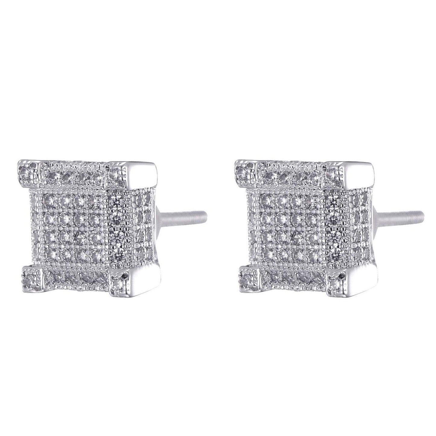 Rockyu メンズ レディース ピアス ジルコニア シルバー スクエアカット 高級感 男女兼用 両耳用