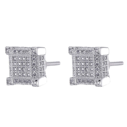 Rockyu メンズ レディース ピアス ジルコニア シルバー スクエアカット 高級感 男女兼用 両耳用