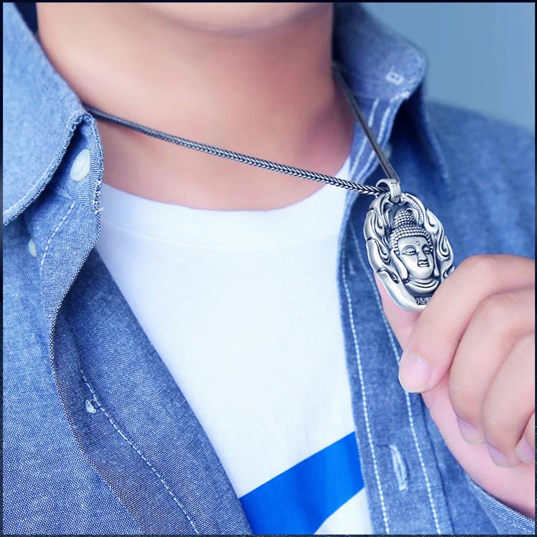 Rockyu 十二支守護仏 ネックレス メンズ タイシルバー仕上げ 開運お守りペンダント