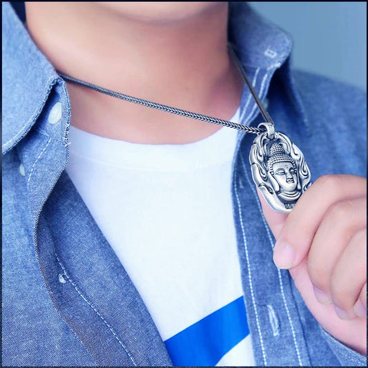Rockyu 十二支守護仏 ネックレス メンズ タイシルバー仕上げ 開運お守りペンダント