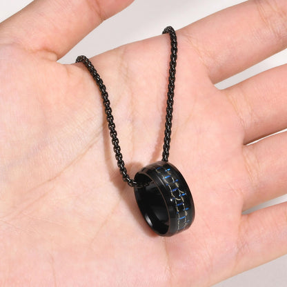 Rockyu ネックレス メンズ リングペンダント 幅広 ステンレス カーボンファイバー ブラック 60cm チェーン