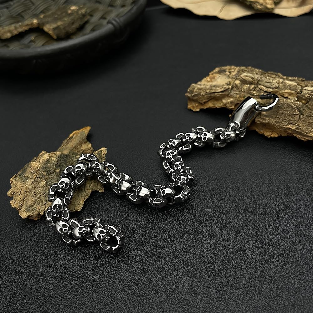 Rockyu ブレスレット メンズ シルバー ドクロチェーン ステンレス 金属アレルギー対応