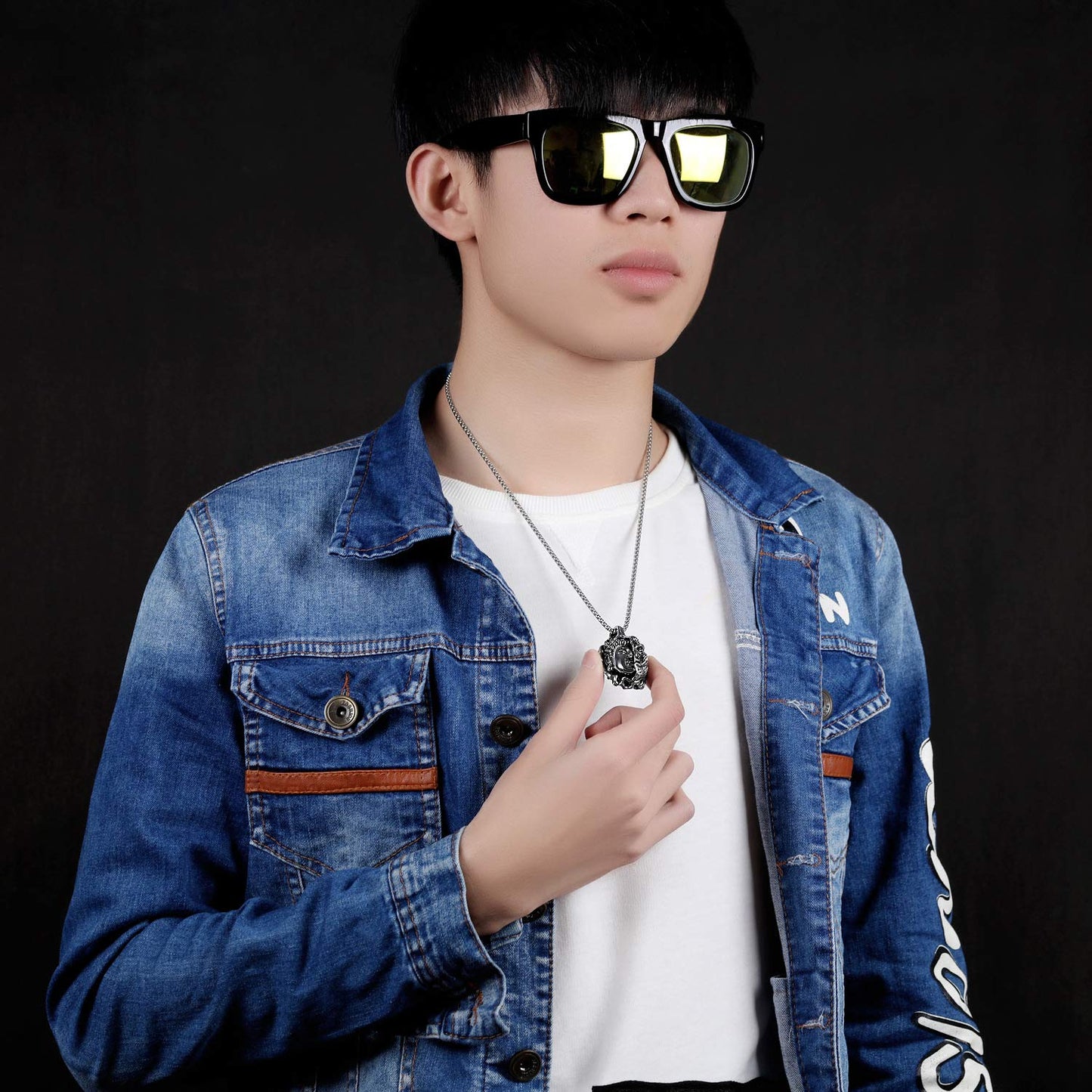 Rockyu ブッダ＆デーモンペンダント メンズネックレス ステンレス製 ゴールド＆シルバー 厄除けデザイン