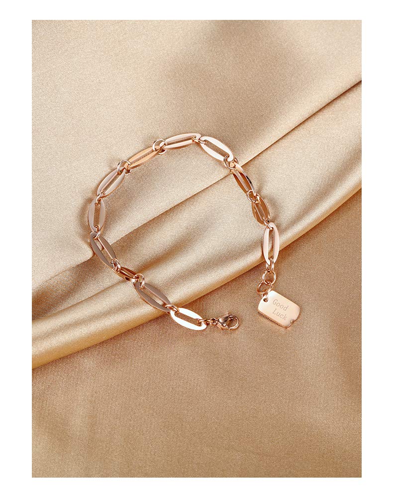 Rockyu ブレスレット レディース ピンクゴールド チタン製 幸運チャーム付き