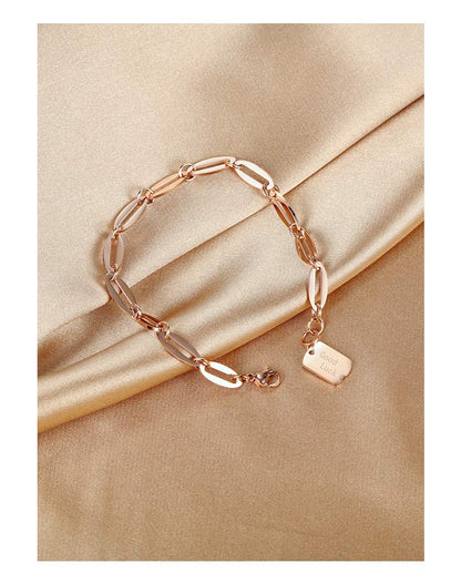 Rockyu ブレスレット レディース ピンクゴールド チタン製 幸運チャーム付き