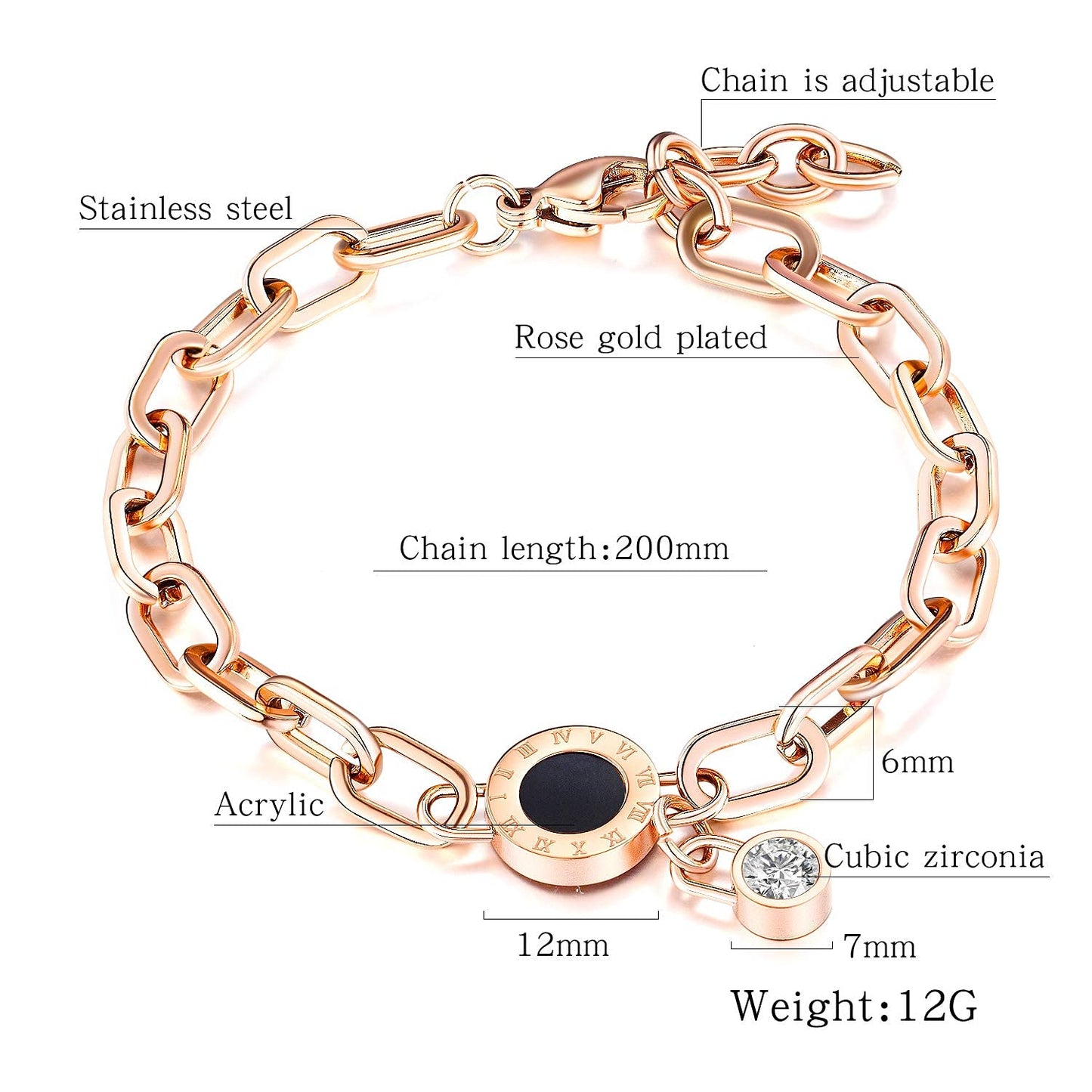 Rockyu ブレスレット レディース チェーン ピンクゴールド ステンレススチール