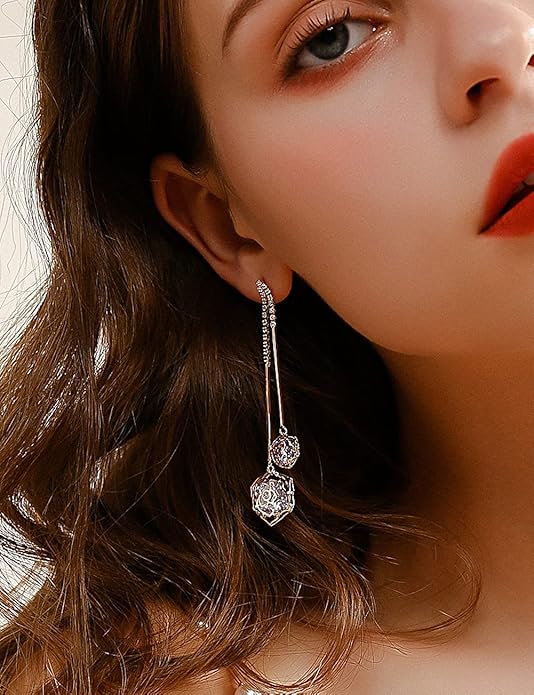 Rockyu ローズモチーフピアス レディース シルバー925 揺れるデザイン ジルコニア入り