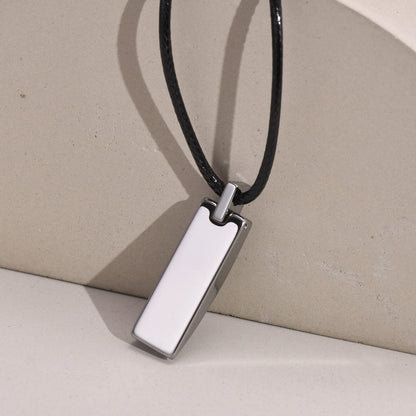 Rockyu タングステン 長方形ペンダント ネックレス メンズ