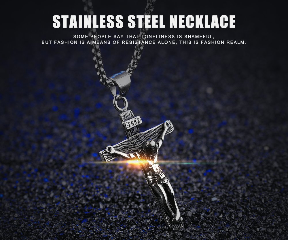 Rockyu 十字架ネックレス メンズ キリストペンダント ステンレス製 アンティーク風