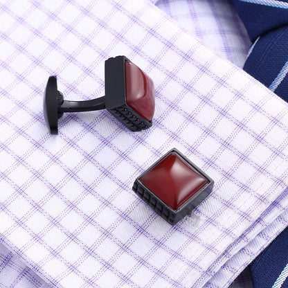 Rockyu カフスボタン メンズ おしゃれ ブラック レッド宝石 四角 大粒カフス ビジネス 就職祝い 誕生日 プレゼント カフリンクス