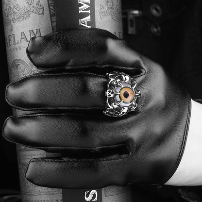 Rockyu 悪魔の目リング メンズ ステンレス製 アンティーク風 開運ファッションリング