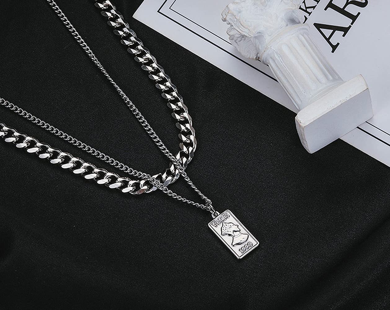 Rockyu メンズネックレス 二連チェーン シルバー ペンダント 喜平チェーンスタイル