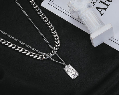 Rockyu メンズネックレス 二連チェーン シルバー ペンダント 喜平チェーンスタイル