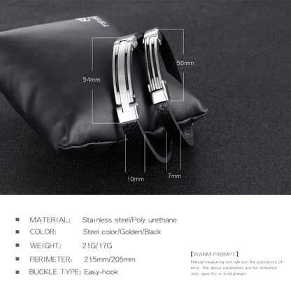 Rockyu メンズ ブレスレット ステンレス シリコン レザー プレート シンプル カジュアル アクセサリー