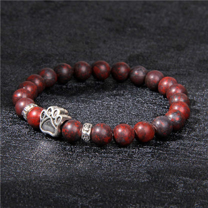 Rockyu ブレスレット メンズ レディース 数珠 ビーズ 天然石 瑪瑙 パワーストーン 犬猫足跡 開運アクセサリー