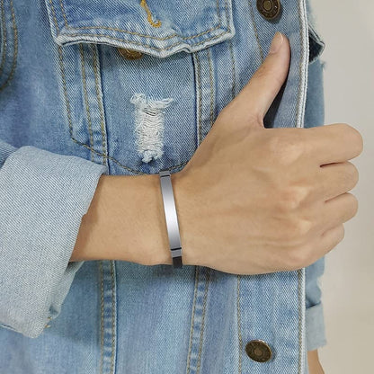 Rockyu ブレスレット メンズ 本革 プレートデザイン ステンレス製 金属アレルギー対応 レザーバングル