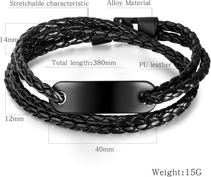 Rockyu ブレスレット メンズ レディース レザー 三つ編み バングル サージカルステンレス 腕輪