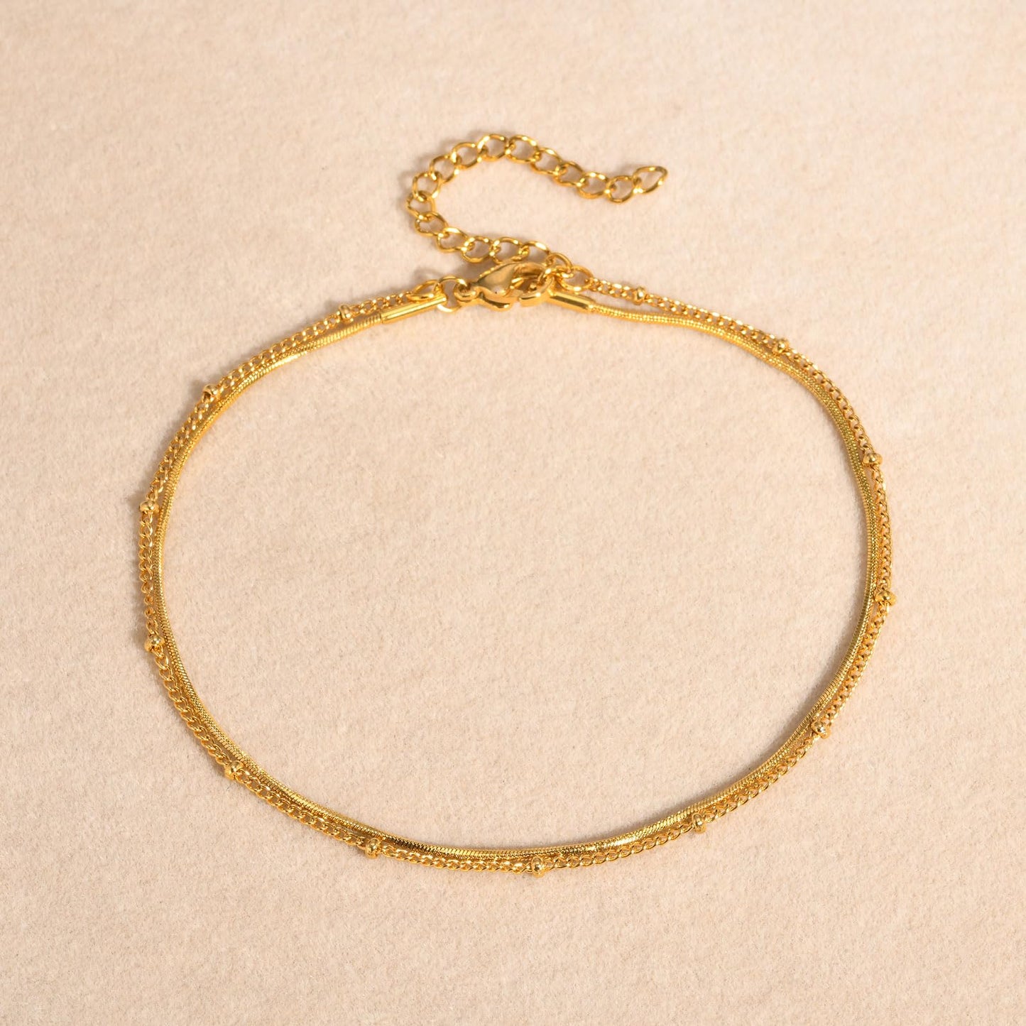 アンクレット レディース ゴールド ダブルチェーン ステンレススチール 調整可能 夏アクセサリー