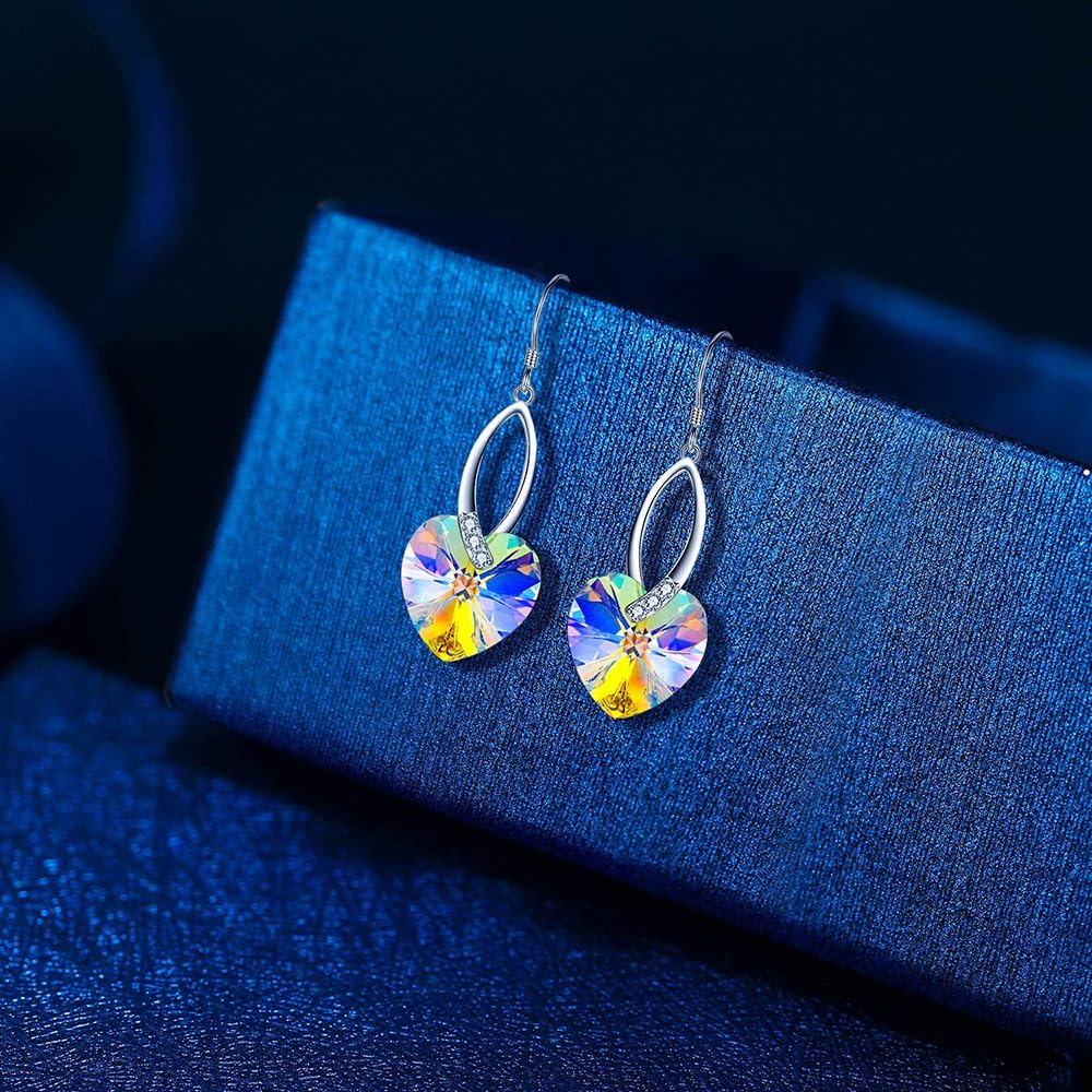 Rockyu シルバー925 ハート型 オーストリアクリスタル 揺れるピアス レディース