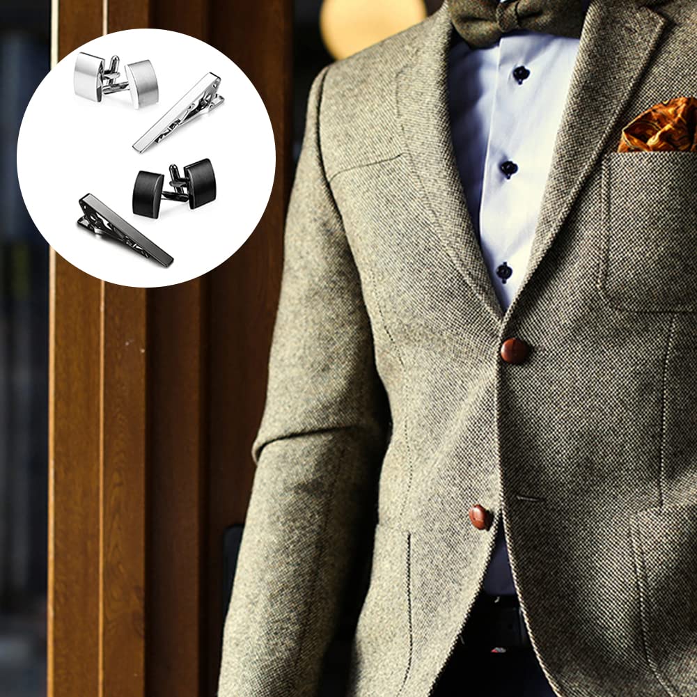 Rockyu 艶消しカフス＆タイピンセット｜シルバー＆ブラック 2色展開 メンズギフトに最適