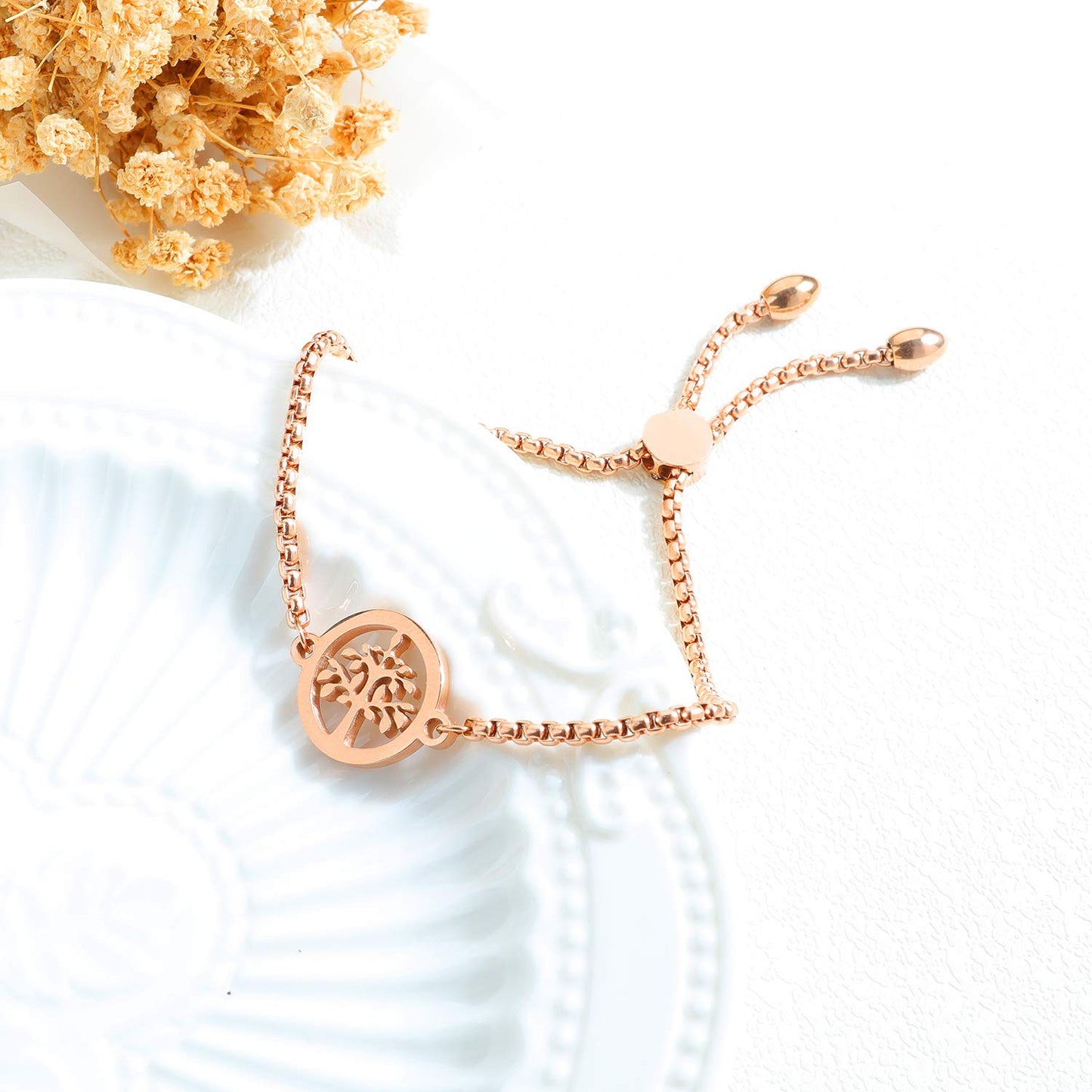 Rockyu ステンレス製 スライドブレスレット｜ツリーオブライフ モチーフ レディース