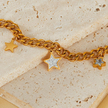 Rockyu ブレスレット レディース ゴールド 星型チャーム ジルコニア付き ステンレスチェーン