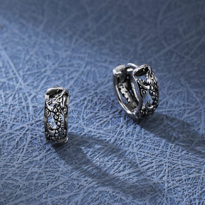 Rockyu ピアス メンズ シルバー フープ 龍彫刻 ステンレス アレルギー対応 アクセサリー