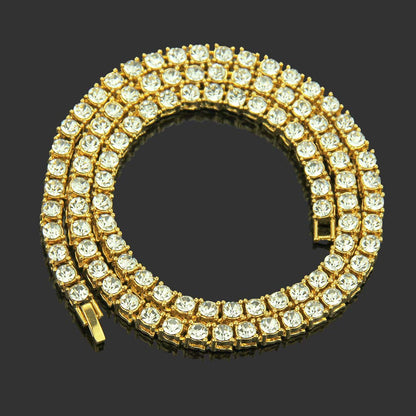 Rockyu テニスチェーンネックレス｜6mm幅 CZダイヤ 豪華ラインストーンチェーン