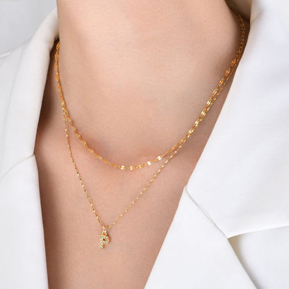 Rockyu イニシャルネックレス レディース ゴールド A〜Z 26文字 ジルコニア 二連チェーン ステンレス製 金属アレルギー対応