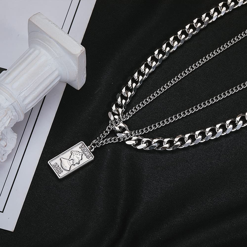 Rockyu メンズネックレス 二連チェーン シルバー ペンダント 喜平チェーンスタイル